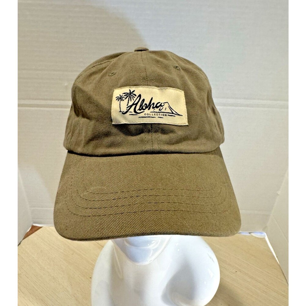 Aloha Collection Logo Patch Khaki Baseball Trucker Hat Palm Trees, Adjustable